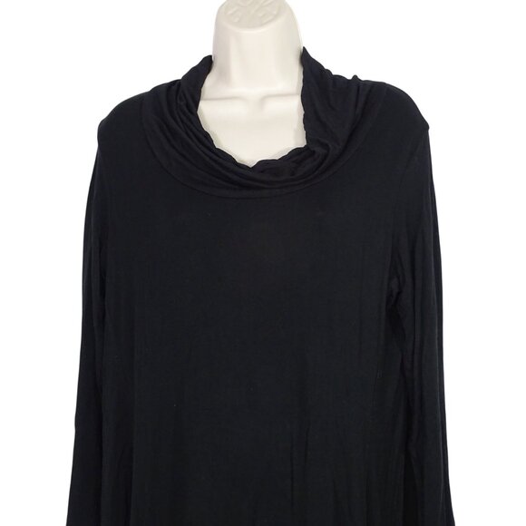 Cha Cha Vente Black Long Sleeve Cowl Neck Tunic Top Women Size M Asymmetric - Picture 2 of 10